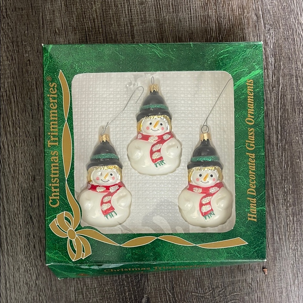 Festive Snowman Glass Ornaments - Green and White